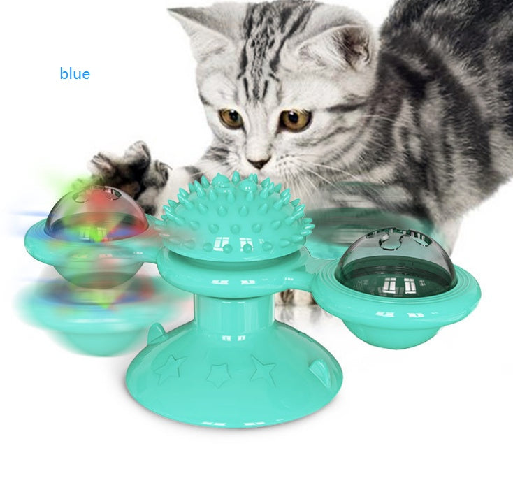 Rotating Windmill Cat Toy with Suction Base & Luminous Balls