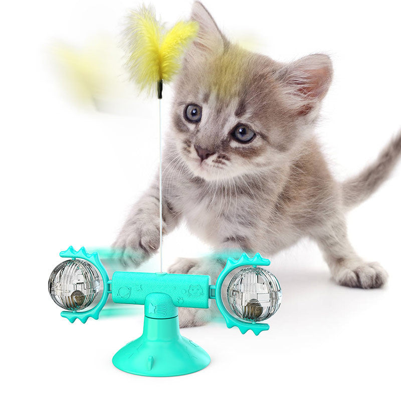 Rotating Windmill Cat Toy with Suction Base & Luminous Balls