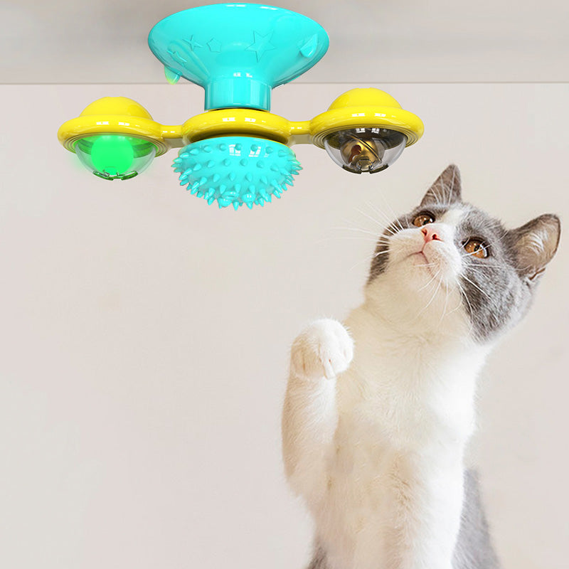 Rotating Windmill Cat Toy with Suction Base & Luminous Balls