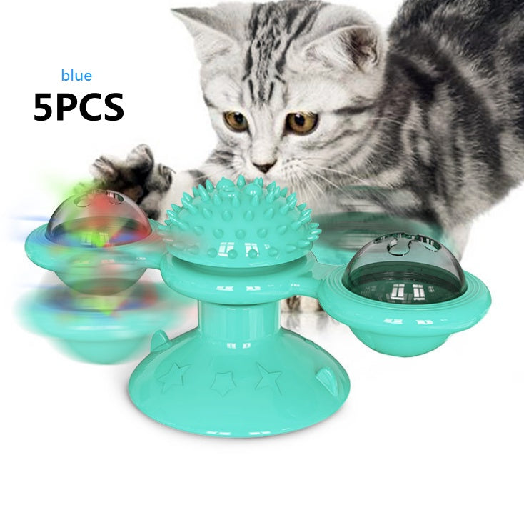Rotating Windmill Cat Toy with Suction Base & Luminous Balls
