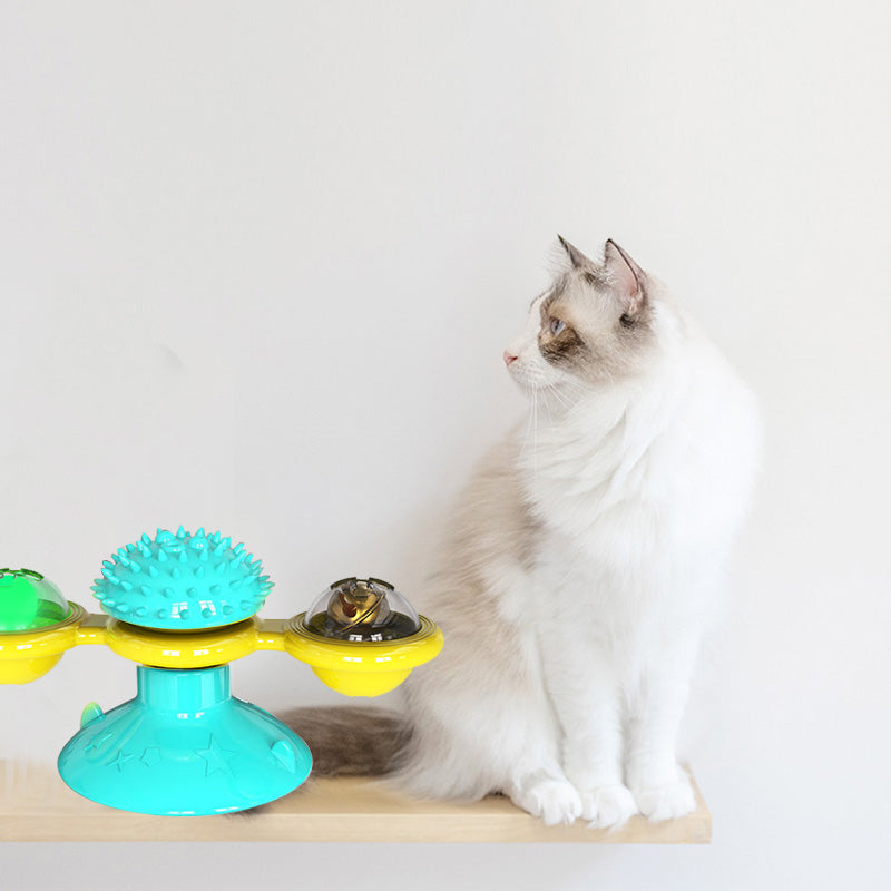 Rotating Windmill Cat Toy with Suction Base & Luminous Balls