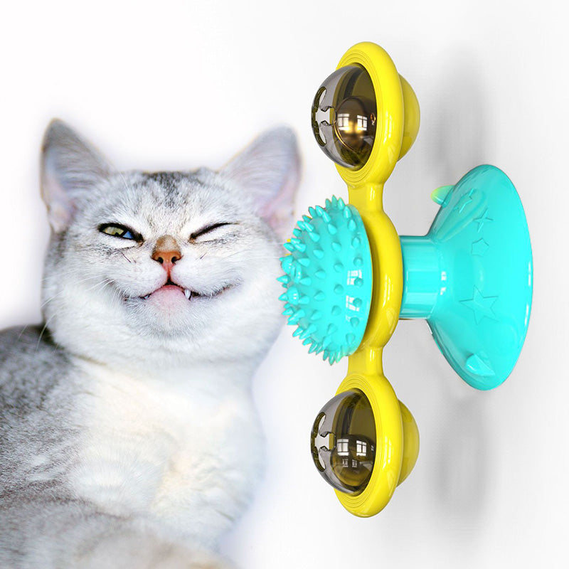 Rotating Windmill Cat Toy with Suction Base & Luminous Balls