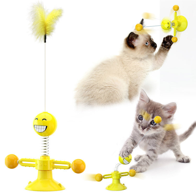 Rotating Windmill Cat Toy with Suction Base & Luminous Balls