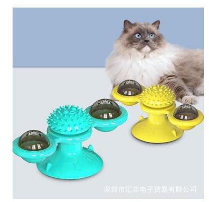 Rotating Windmill Cat Toy with Suction Base & Luminous Balls