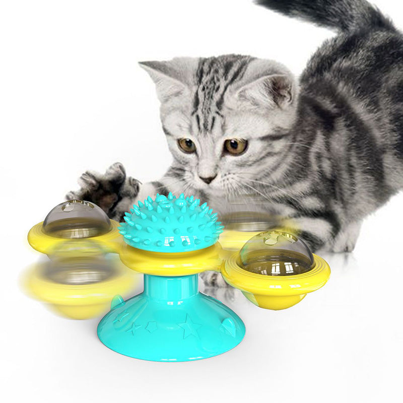 Rotating Windmill Cat Toy with Suction Base & Luminous Balls