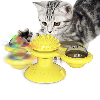 Rotating Windmill Cat Toy with Suction Base & Luminous Balls