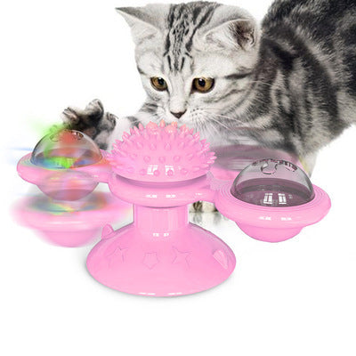 Rotating Windmill Cat Toy with Suction Base & Luminous Balls