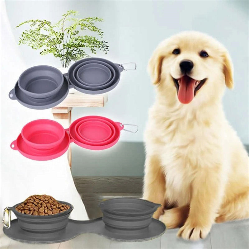 Foldable Double Bowl Silicone Pet Feeder