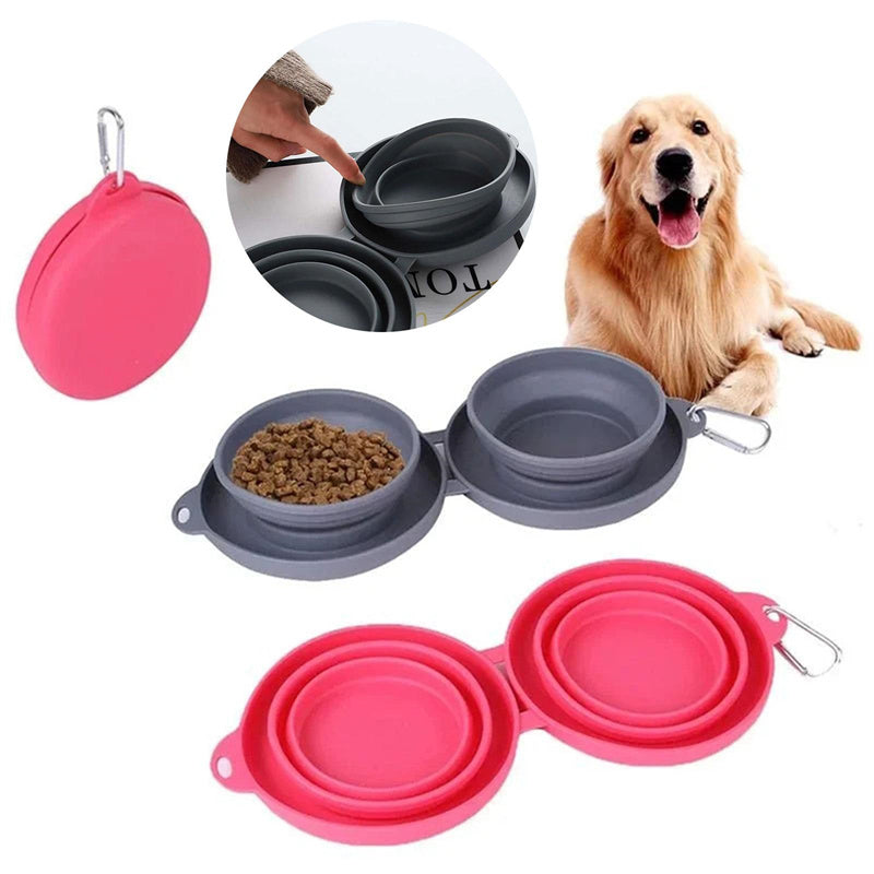 Foldable Double Bowl Silicone Pet Feeder