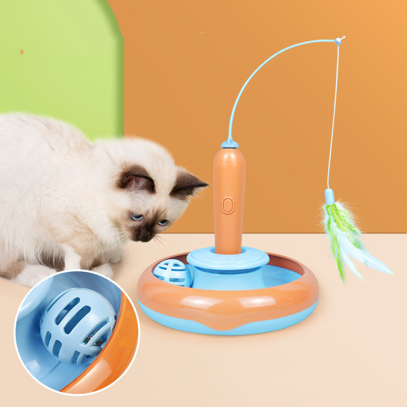 2-in-1 Interactive Turntable Cat Toy with Feather