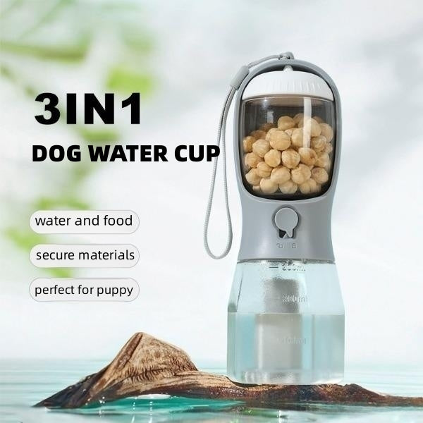 3-in-1 Portable Pet Water, Food & Waste Bag Travel Cup