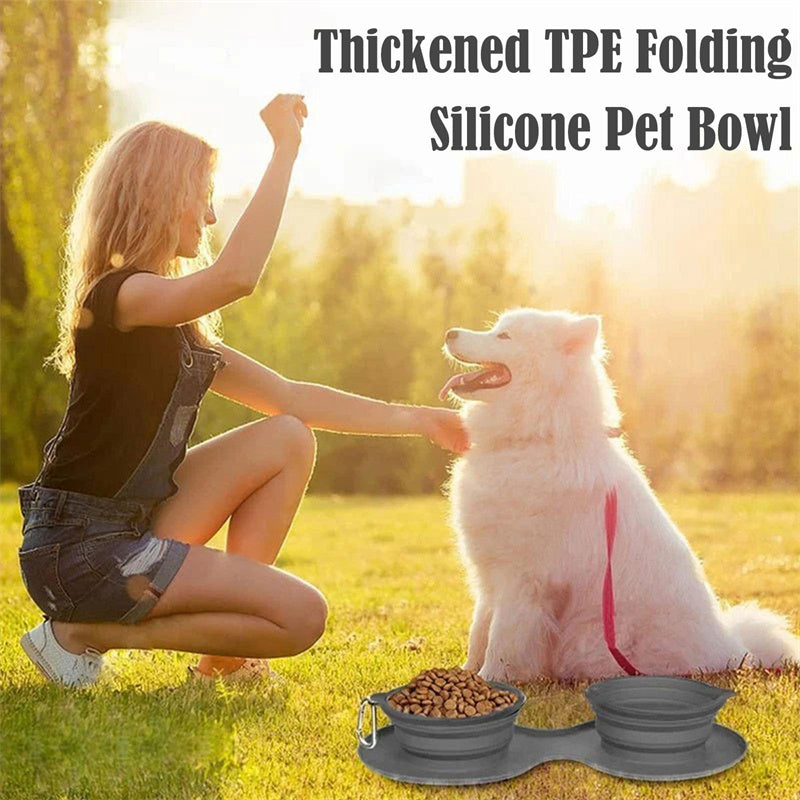 Foldable Double Bowl Silicone Pet Feeder