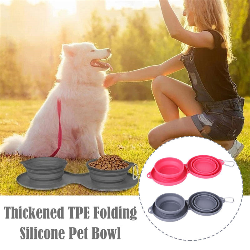 Foldable Double Bowl Silicone Pet Feeder